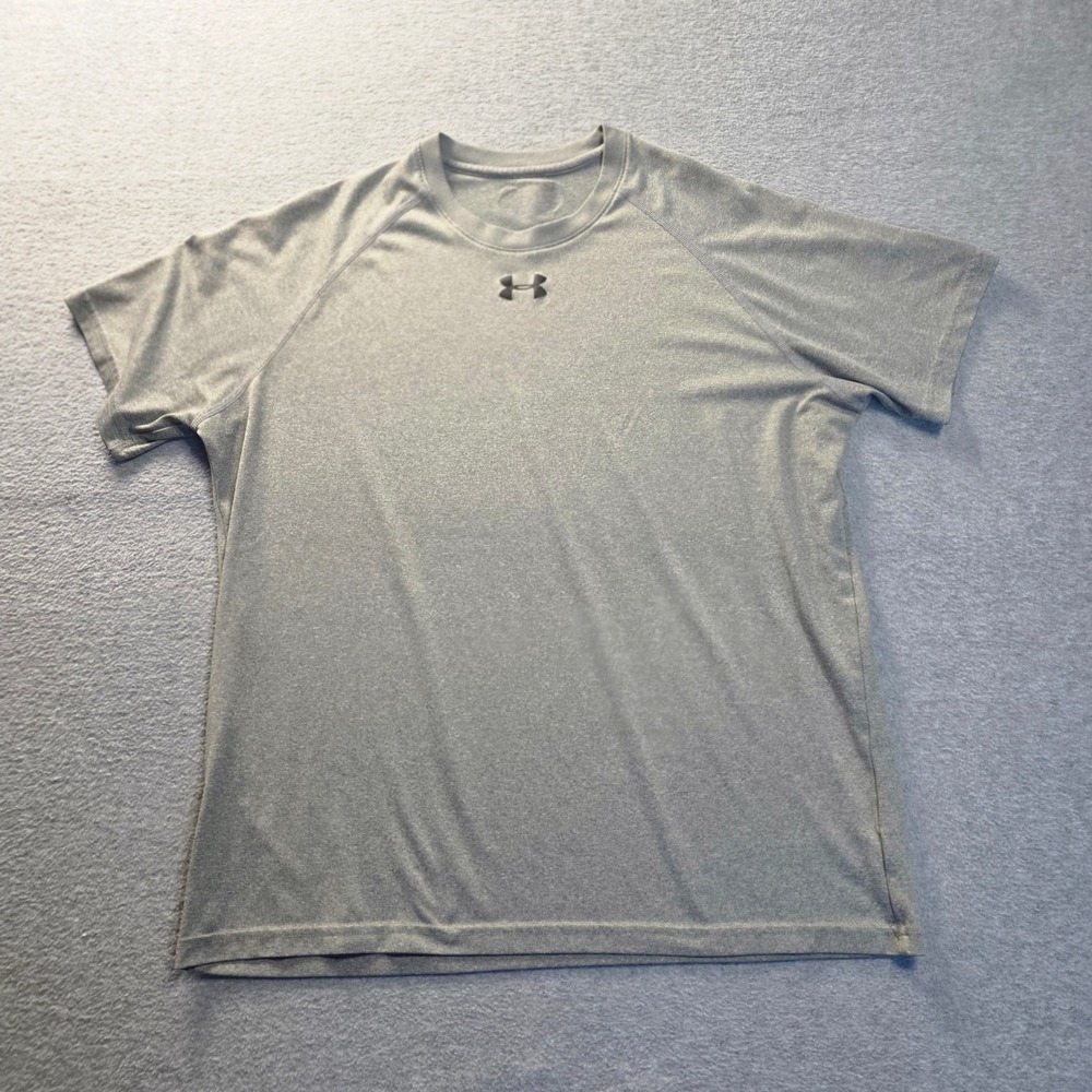 Under Armour HeatGear Mens Medium Gray Athletic Training Shirt Gym Tee